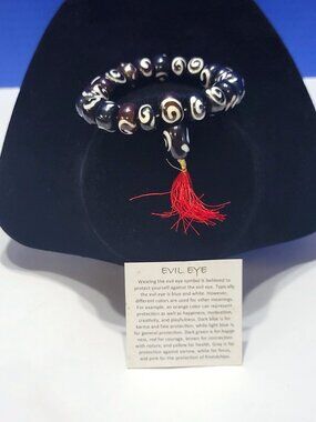 Vintage Tibetan Evil Eye Stretch Bone Beaded Bracelet for Protection